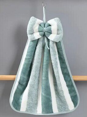 Shiloh Striped Green Bow Topper Hanging Microfiber Fingertip Towel Gift Packaged